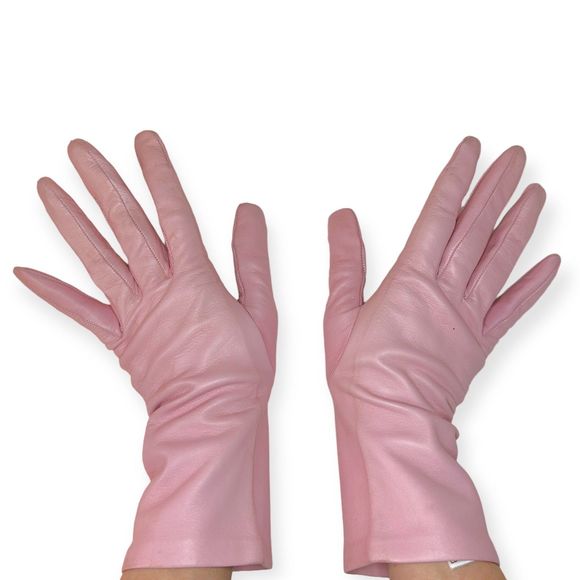 Vintage Light Pink Leather Gloves, Size M - Picture 4 of 8